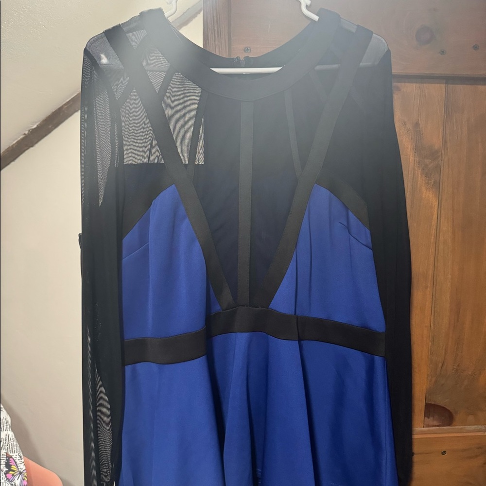 Fashion to figure black and blue sheer peplum top